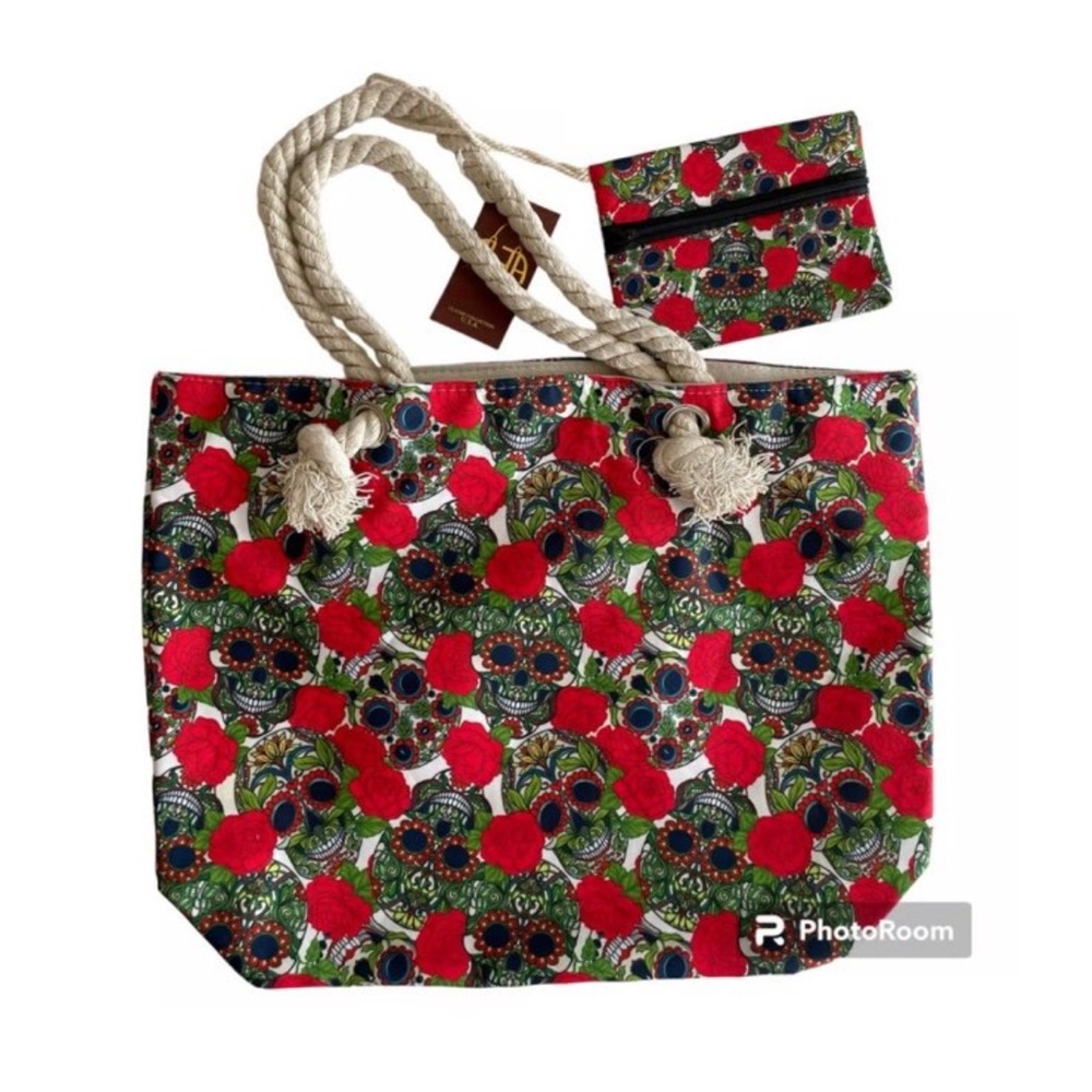 Sugar Skull and Rose Tote Bag with Coin purse NWT